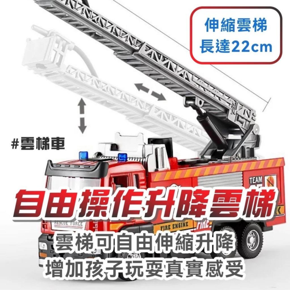 仿真合金車 消防系列 可噴水 消防車 雲梯車 合金車 兒童小車 消防玩具-細節圖3