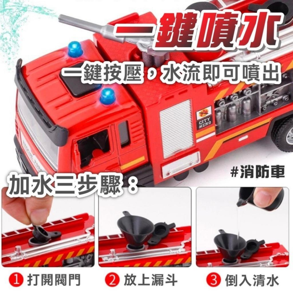 仿真合金車 消防系列 可噴水 消防車 雲梯車 合金車 兒童小車 消防玩具-細節圖6