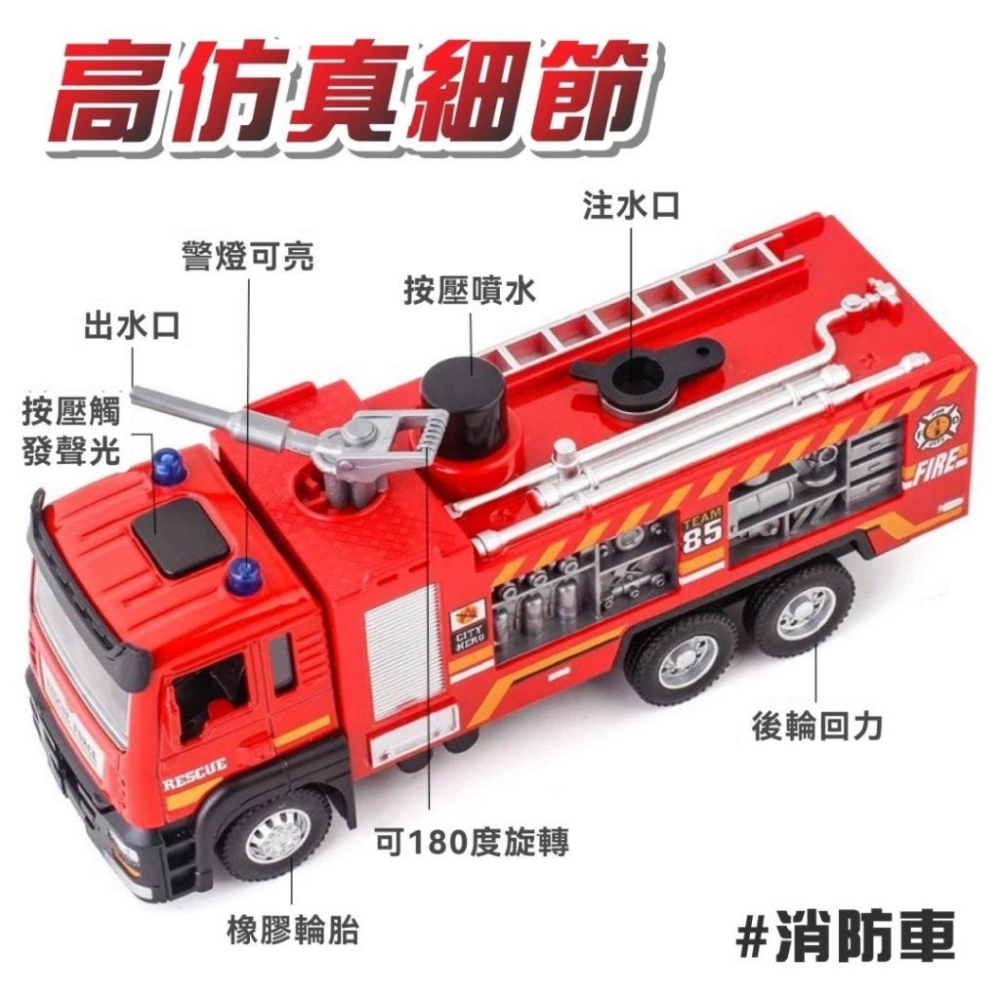 仿真合金車 消防系列 可噴水 消防車 雲梯車 合金車 兒童小車 消防玩具-細節圖8