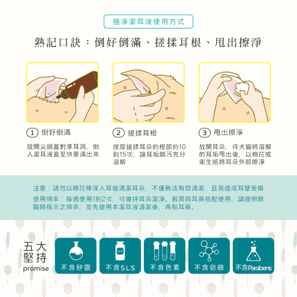 毛起來 極淨潔耳液 165ml【草本溫和水狀】不刺激 軟化頑固耳垢 貓狗通用 洗耳水 潔耳油 SGS認證 除臭 寵物清潔-細節圖5