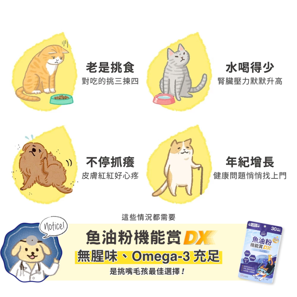 毛起來 魚油粉機能賞DX 30包/袋【0腥味不挑嘴】紐西蘭頂級魚油 Omega-3 寵物魚油 貓狗保健 皮膚腎臟-細節圖3