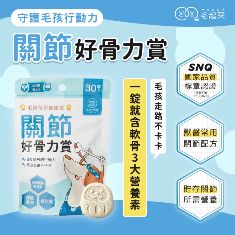 毛起來 關節好骨力賞【SNQ國家認證】30錠 寵物關節保健 綠貽貝+軟骨素 狗狗貓咪行動力 關節保養 台灣現貨-細節圖2