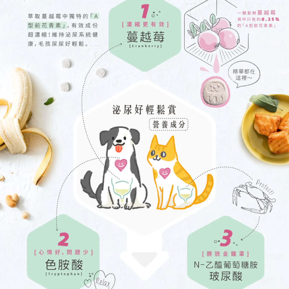 【毛起來】泌尿好輕鬆賞(30錠) 犬貓通用 濃縮蔓越莓+N-乙醯葡萄糖胺+色胺酸【舒緩壓力x黏膜防護】寵物泌尿保健-細節圖7