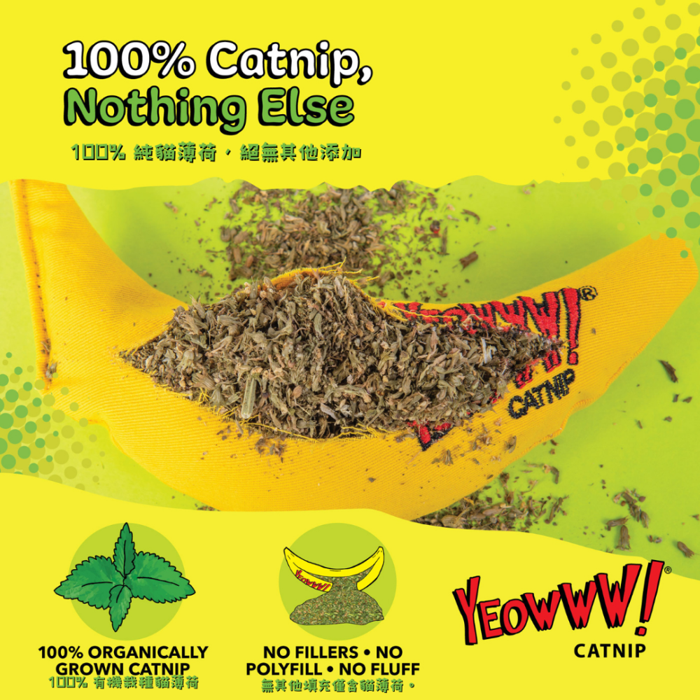 Yeowww! 美國有機貓草香蕉玩具【100%純貓草填充】耐咬帆布 貓草包 踢踢枕 潔牙玩具 Chi-CAT-a Ban-細節圖3