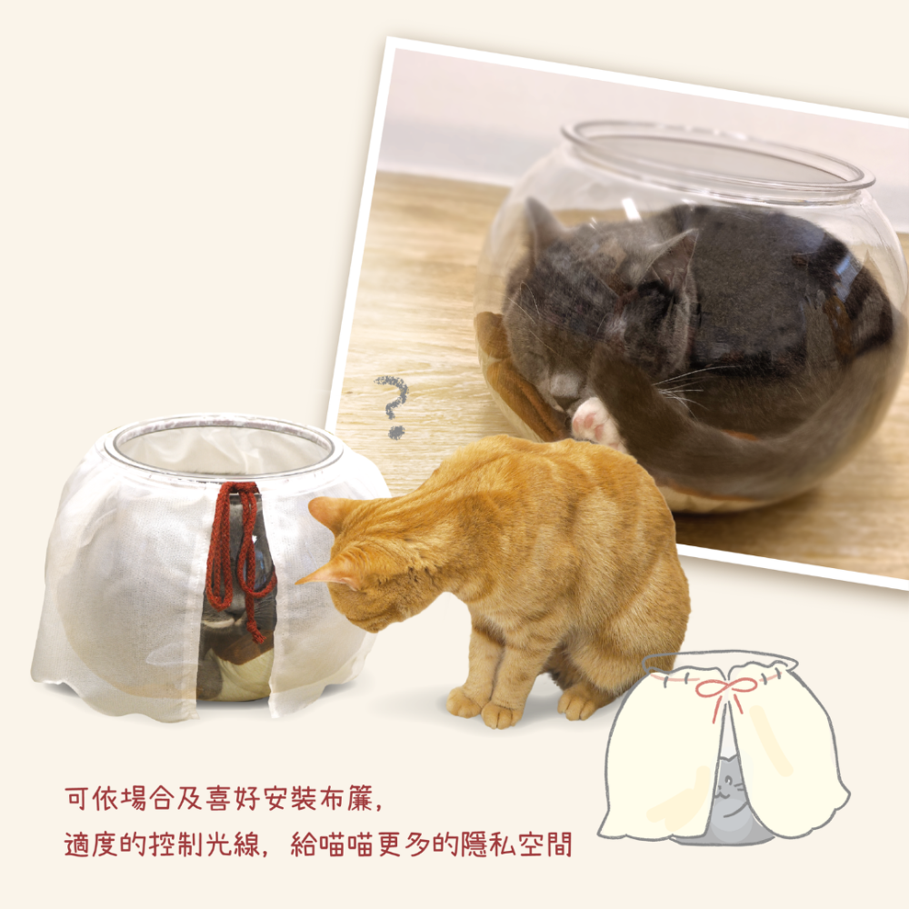 【CattyMan】透明金魚缽貓窩｜360度視角🔥貓咪變液體 金魚缸造型 附雙面墊+遮光簾 療癒肉球看光光 四季通用-細節圖5