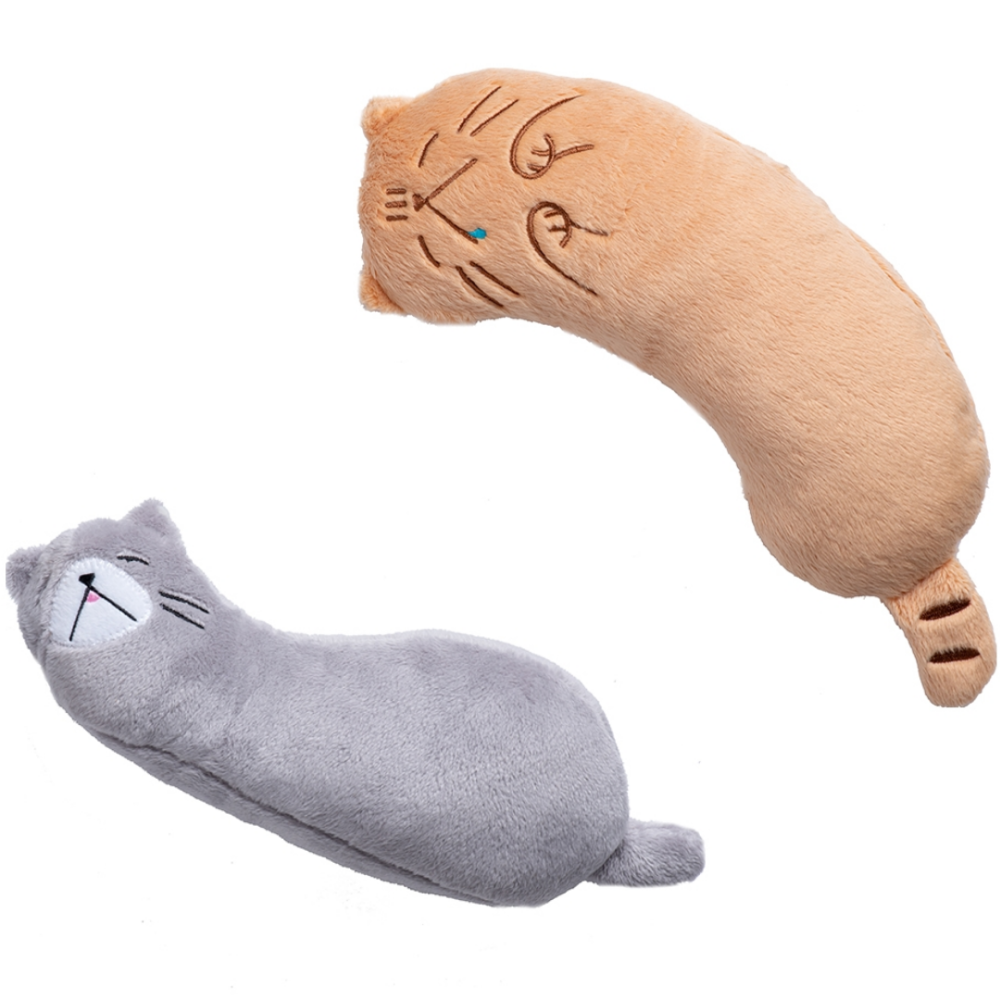 【CattyMan】日本貓咪專用舒適造型枕 仿真毛絨觸感 貓咪饋頭枕 陪睡抱枕 寵物安撫枕 灰色吐舌/棕色翻肚 貓枕頭-細節圖4