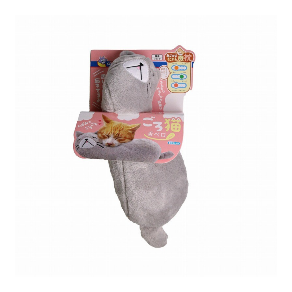 【CattyMan】日本貓咪專用舒適造型枕 仿真毛絨觸感 貓咪饋頭枕 陪睡抱枕 寵物安撫枕 灰色吐舌/棕色翻肚 貓枕頭-規格圖4