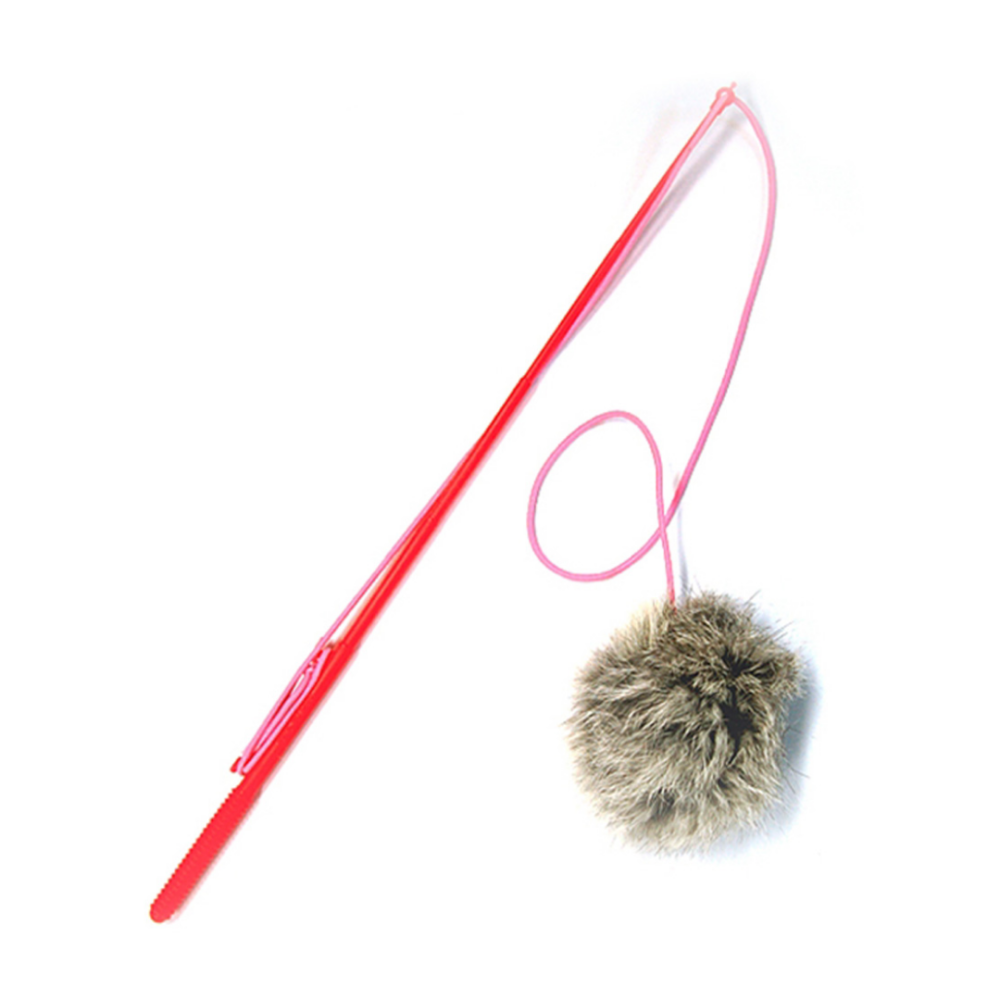 【CattyMan】天然兔毛靈動毛球逗貓棒 日本熱銷 真毛質感 釣竿逗貓棒 彈力繩 仿真獵物 激發狩獵本能 貓玩具-細節圖3