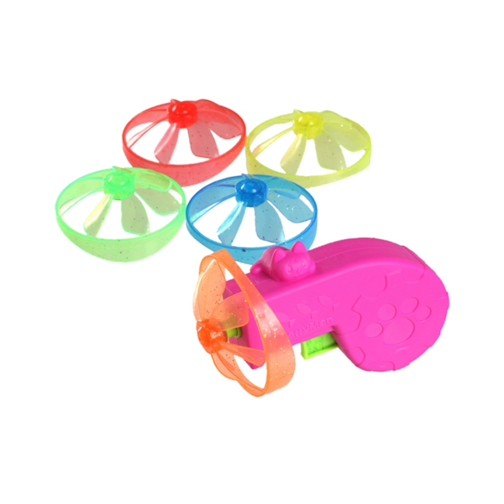 【日本CattyMan】飛天竹蜻蜓 兩用玩法 旋轉飛盤 逗貓神器 增加運動量 舒壓 附5枚螺旋槳 貓玩具 寵物用品-細節圖2