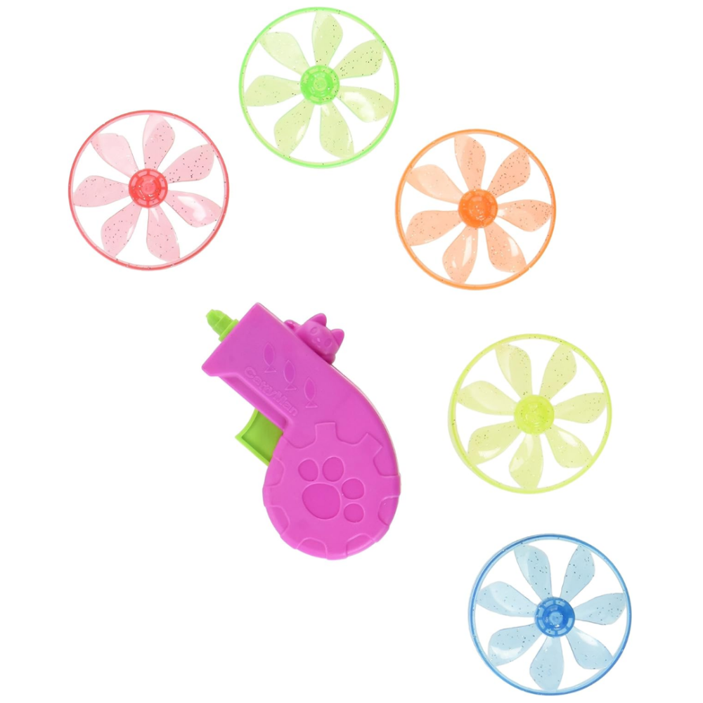 【日本CattyMan】飛天竹蜻蜓 兩用玩法 旋轉飛盤 逗貓神器 增加運動量 舒壓 附5枚螺旋槳 貓玩具 寵物用品-細節圖5