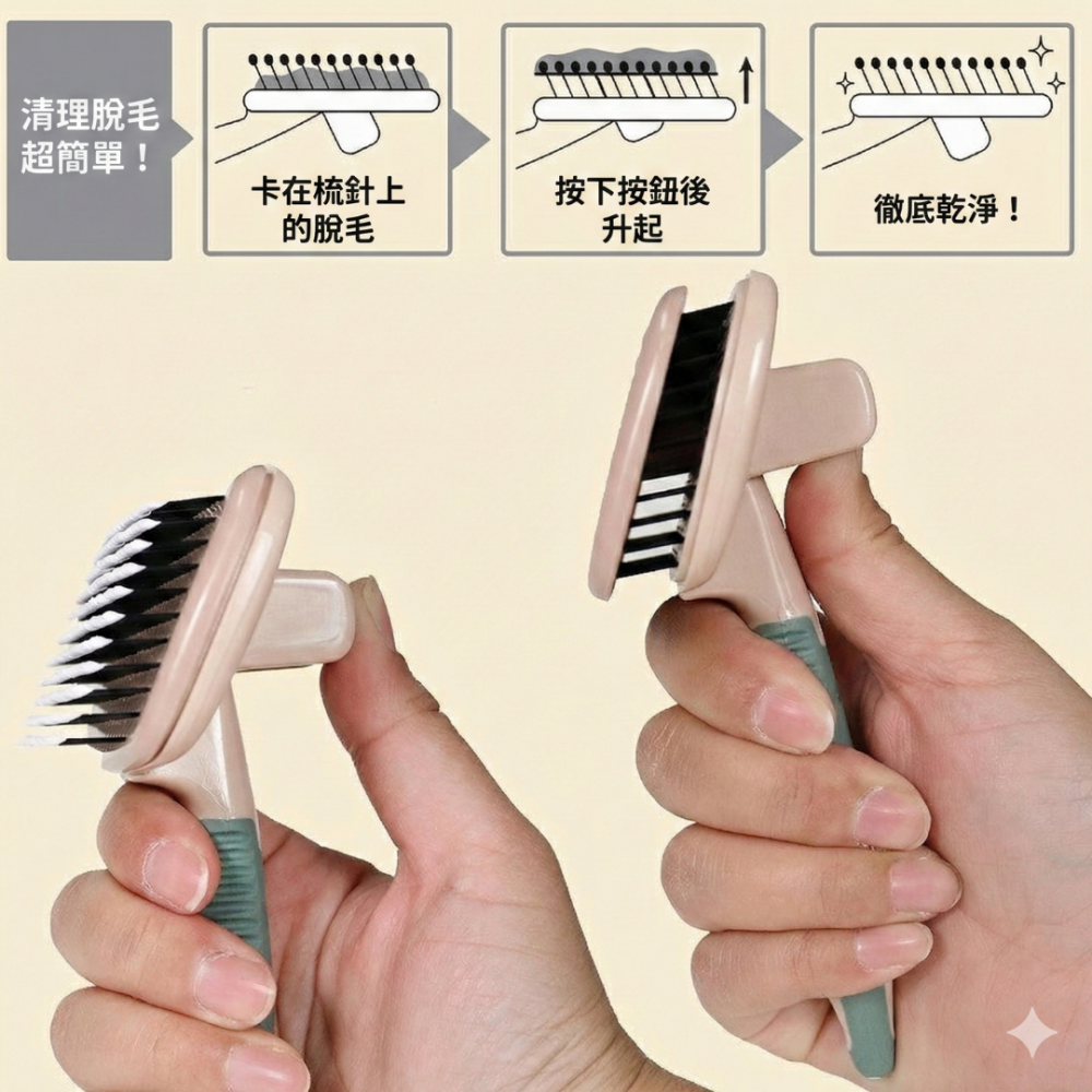 【DoggyMan】寵物美容室｜抗菌圓頭軟式針梳(S號) 一鍵清毛不卡手 溫柔按摩 去廢毛神器 貓梳 狗梳 寵物梳子-細節圖3