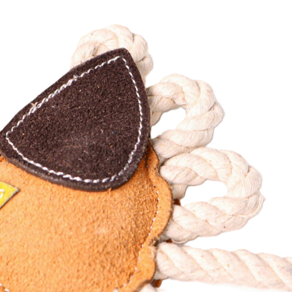 【DoggyMan】天然牛革潔牙玩具 狗狗耐咬棉繩 幼犬磨牙 寵物互動拔河玩具 獅子/兔子/公雞-細節圖4