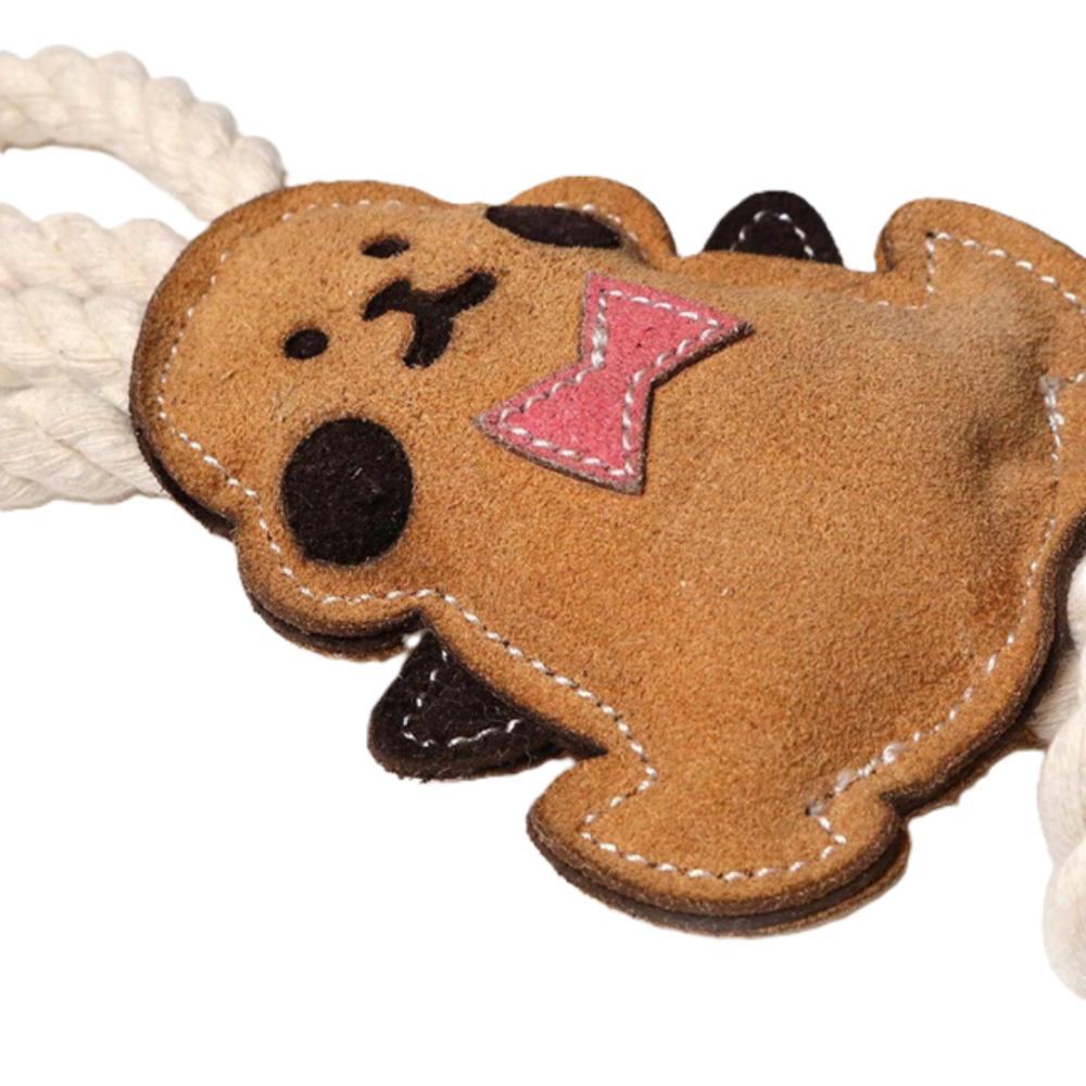 【DoggyMan】天然牛革潔牙玩具 狗狗耐咬棉繩 幼犬磨牙 寵物互動拔河玩具 獅子/兔子/公雞-細節圖5