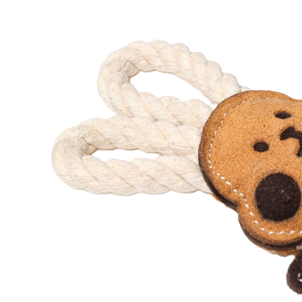 【DoggyMan】天然牛革潔牙玩具 狗狗耐咬棉繩 幼犬磨牙 寵物互動拔河玩具 獅子/兔子/公雞-細節圖6