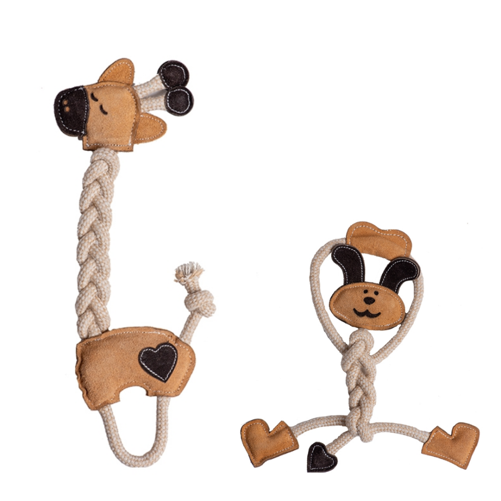 DoggyMan 多格漫 天然牛革拉扯玩具 兔子/長頸鹿 狗狗耐咬玩具 潔牙繩 寵物互動拔河玩具 狗玩具 消耗精力必備-細節圖2