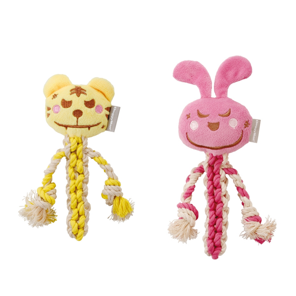 DoggyMan 狗狗棉繩潔牙玩具【發聲耐咬推薦】寵物發聲玩具 幼犬磨牙 狗玩具 潔牙繩 狗咬繩 黃虎 粉兔-細節圖2