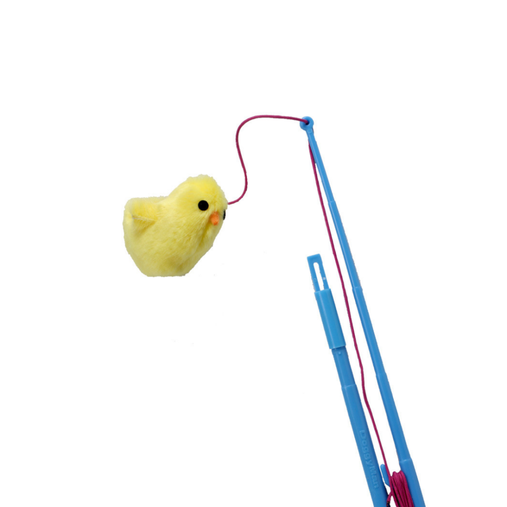 DoggyMan 調皮汪汪逗犬棒 釣竿型狗狗玩具 寵物互動逗狗棒 內建發聲器 超小型小型犬適用 室內放電放鬆 絨毛黃色-細節圖2