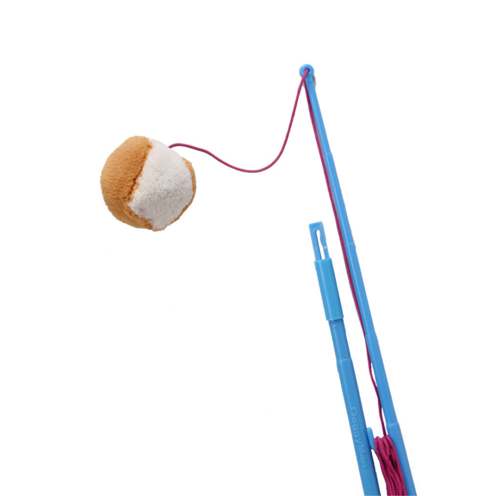 DoggyMan 調皮汪汪逗犬棒 釣竿型狗狗玩具 寵物互動逗狗棒 內建發聲器 超小型小型犬適用 室內放電放鬆 絨毛黃色-細節圖3