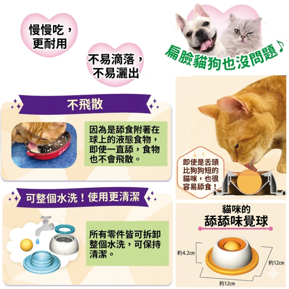 DoggyMan 日本製舔式味覺球餵食器 寵物肉泥餵食碗 慢食碗 扁臉貓狗友善 防飛濺 不易滴落 CattyMan-細節圖6