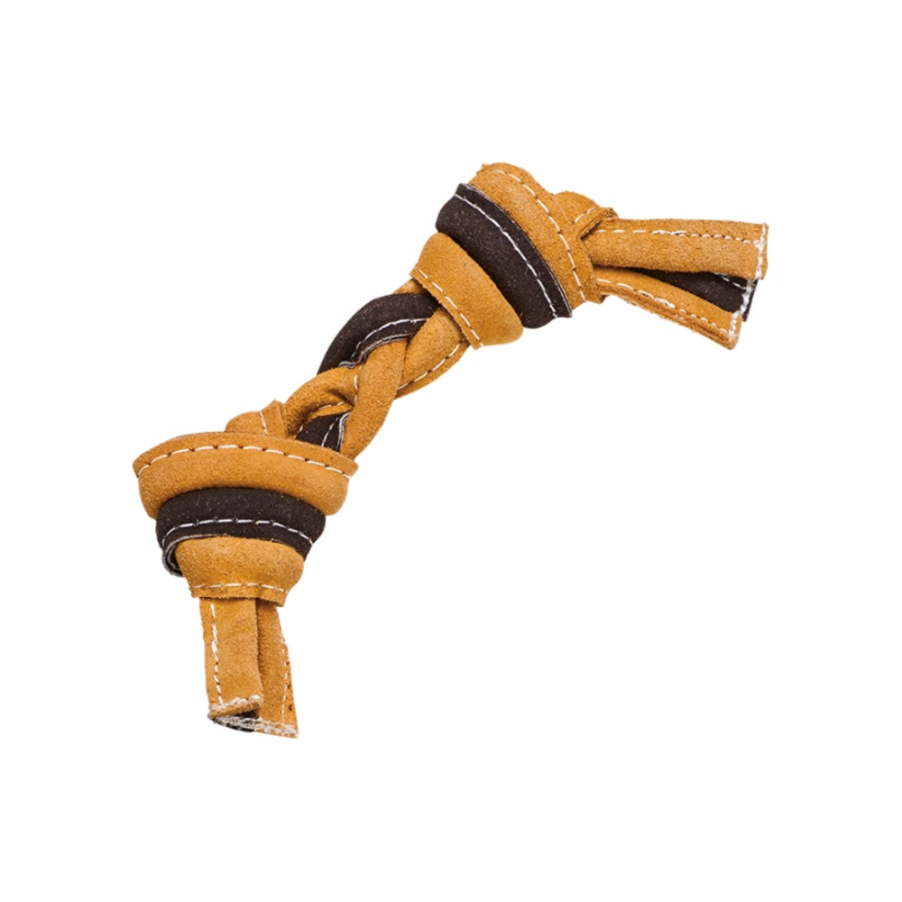 DoggyMan 牛革互動潔齒玩具 犬用拉扯玩具 骨型/球型 耐咬編織繩 狩猟本能激發 訓練互動 狗狗紓壓 寵物磨牙-細節圖2