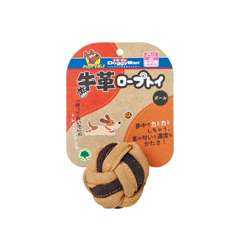DoggyMan 牛革互動潔齒玩具 犬用拉扯玩具 骨型/球型 耐咬編織繩 狩猟本能激發 訓練互動 狗狗紓壓 寵物磨牙-規格圖3
