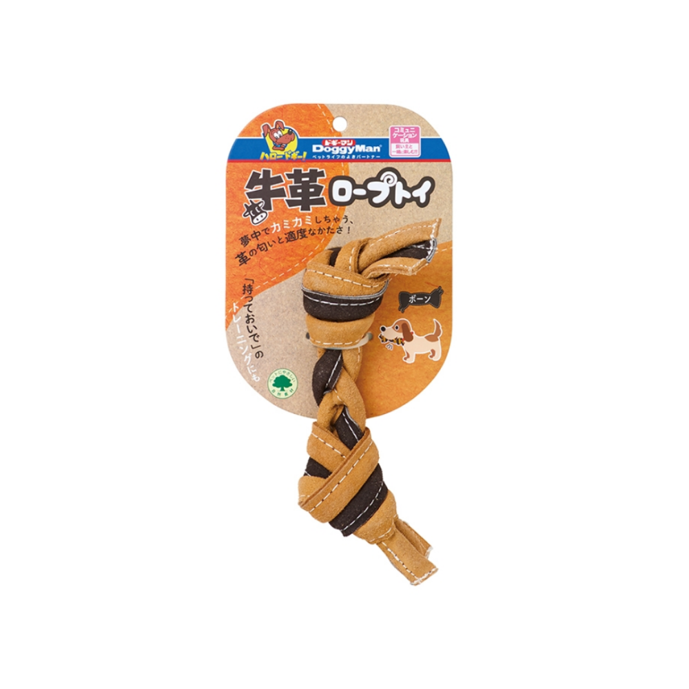 DoggyMan 牛革互動潔齒玩具 犬用拉扯玩具 骨型/球型 耐咬編織繩 狩猟本能激發 訓練互動 狗狗紓壓 寵物磨牙-規格圖3
