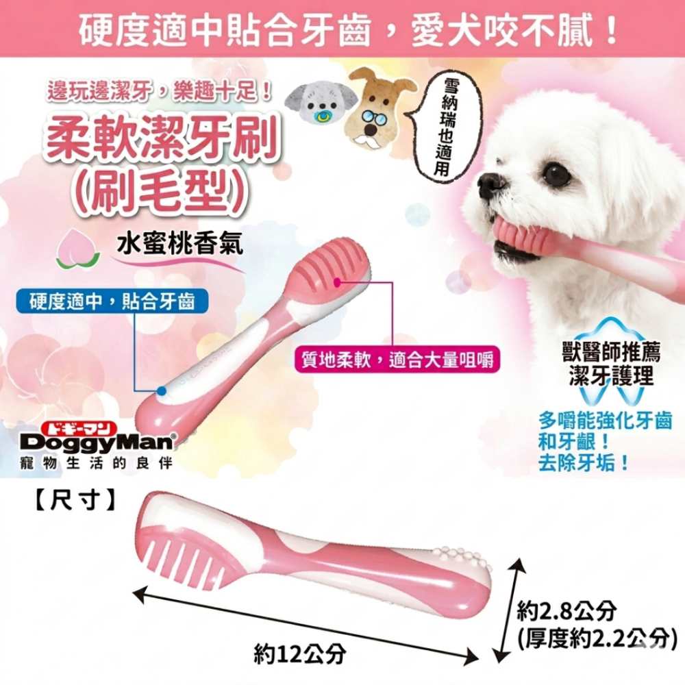 DoggyMan 咬咬果香安全潔齒玩具 圓環與潔牙刷造型 雙重硬度獸醫推薦 狗狗磨牙啃咬玩具 寵物潔齒圈-細節圖3