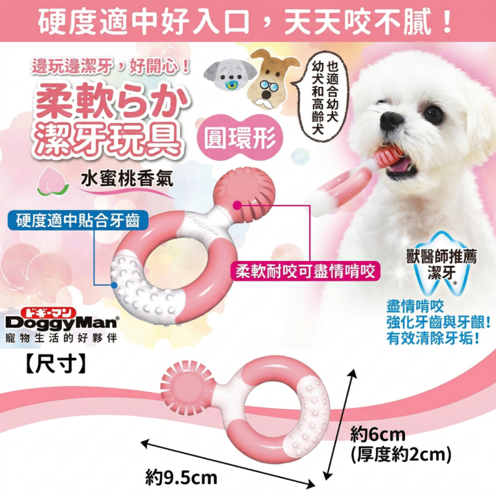 DoggyMan 咬咬果香安全潔齒玩具 圓環與潔牙刷造型 雙重硬度獸醫推薦 狗狗磨牙啃咬玩具 寵物潔齒圈-細節圖5