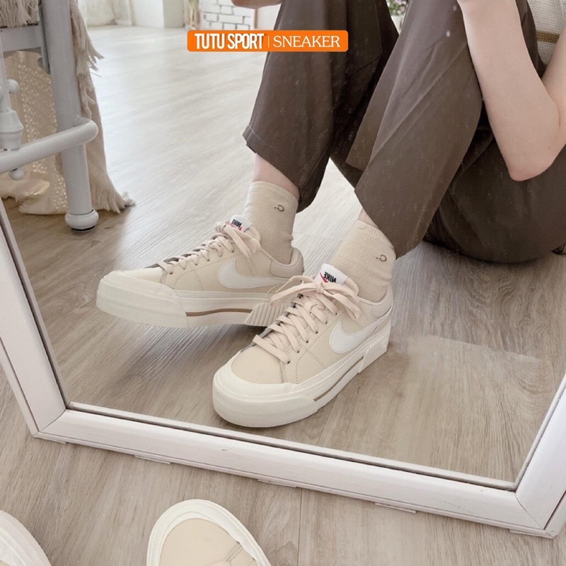 日本代購 Nike Court Legacy Lift 厚底 解構 奶茶 DM7590-200 白黑 100-細節圖3