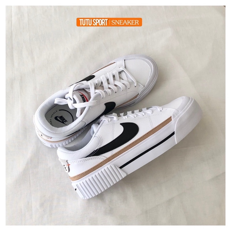 日本代購 Nike Court Legacy Lift 厚底 解構 奶茶 DM7590-200 白黑 100-細節圖7