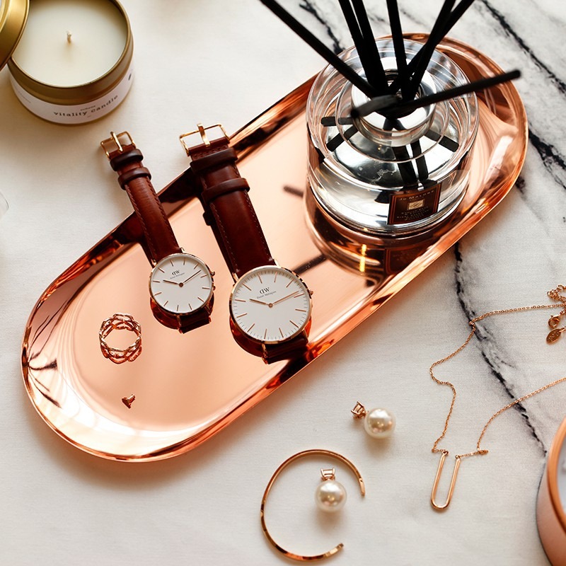 金屬收納托盤 ins金色橢圓盤子 北歐設計金色銀色橢圓形 金屬置物盤 點心盤 首飾盤 托盤 北歐風 收納盤 飾品托盤-細節圖7