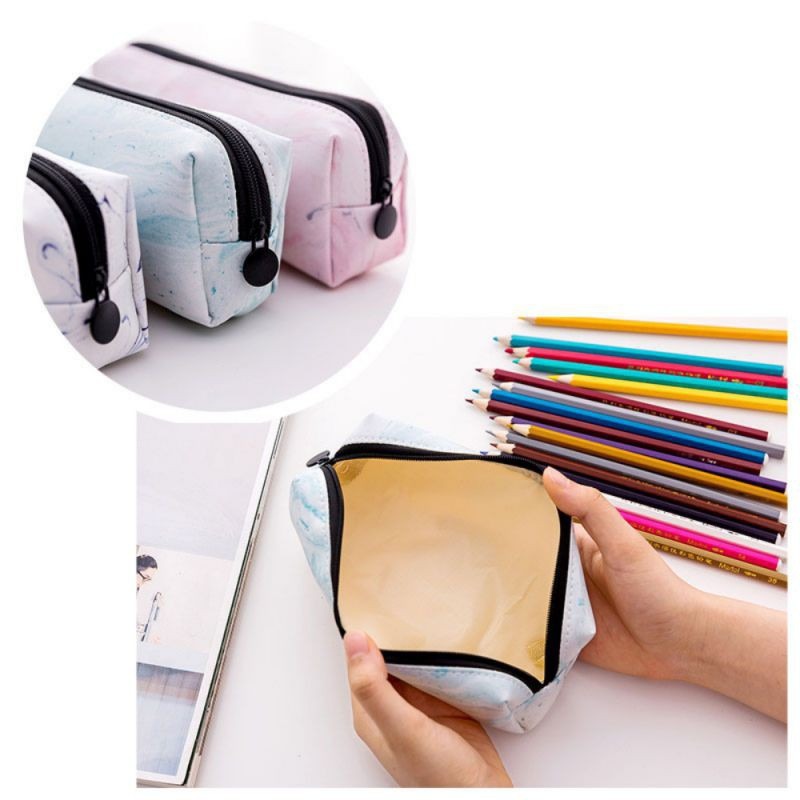 質感大理石紋鉛筆盒 筆袋 新款韓版創意學生文具 PU皮質八角四方梯形簡約大容量鉛筆盒 大理石八角筆袋 簡約多功能文具盒-細節圖6