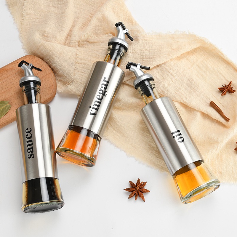 不鏽鋼料理瓶 玻璃油壺 防漏 調味瓶 醬料瓶 油壺 醬料罐 油罐 調味罐 料理罐 分裝瓶 油瓶 醋瓶 醬油瓶 調味瓶-細節圖2