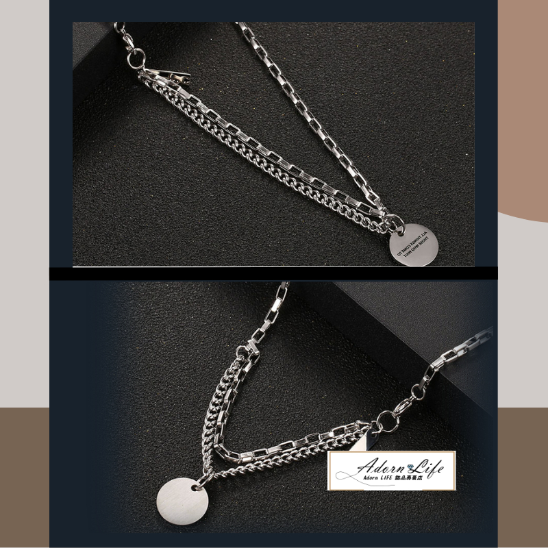 雙層圓牌項鍊 鈦鋼項鍊 男生項鍊-細節圖6