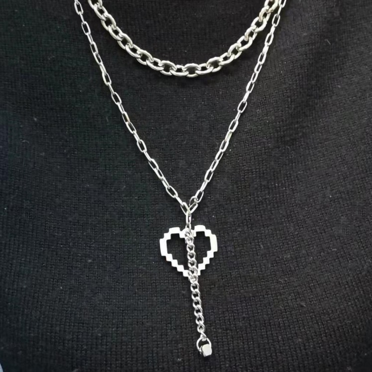 冷淡風像素愛心鈦鋼項鍊-細節圖3