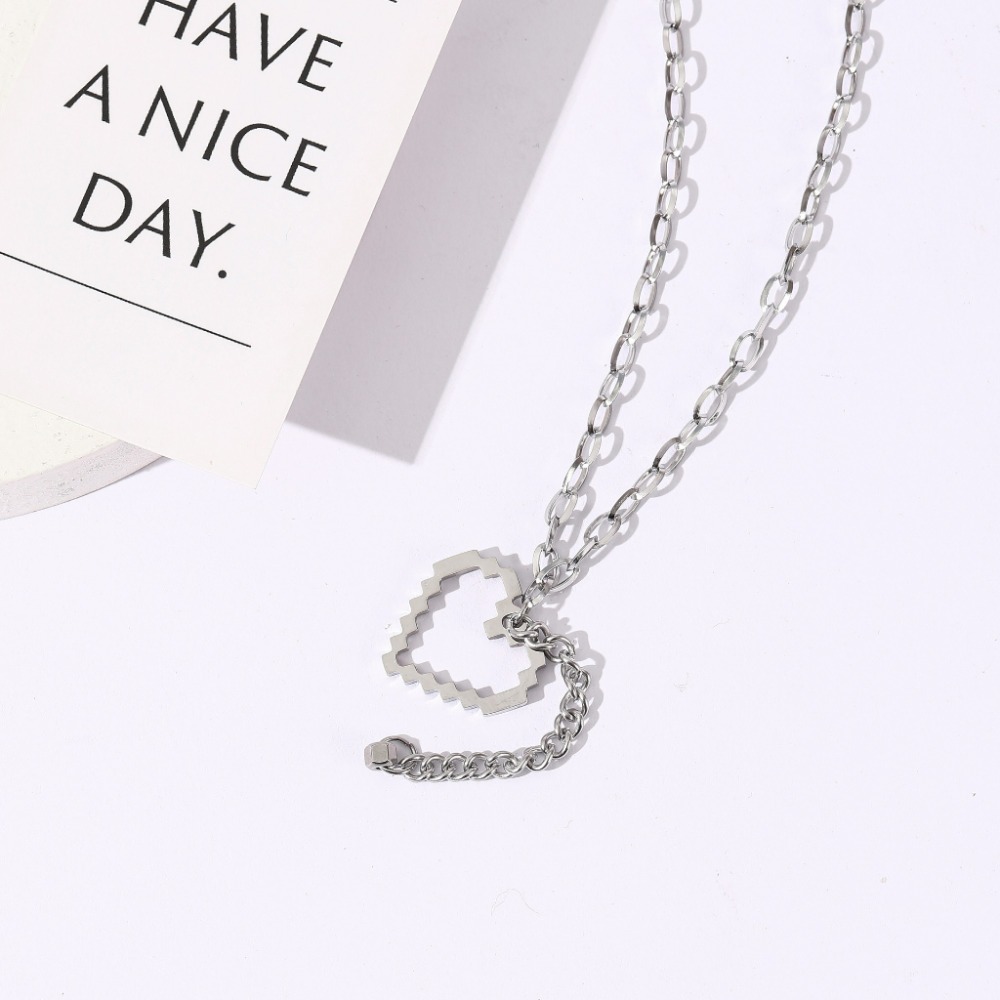 冷淡風像素愛心鈦鋼項鍊-細節圖4