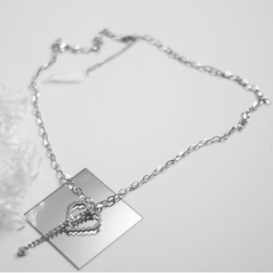 冷淡風像素愛心鈦鋼項鍊-細節圖7