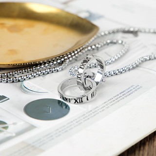 歐美雙環戒指吊墜項鍊 字母戒指項鍊 流行項鍊 潮流項鍊 古巴項鍊 鈦鋼項鍊-細節圖2