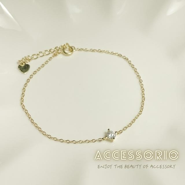 ╶◇╴拾飾 Accessorio 現貨  輕奢簡約單鑽 S925純銀度14K金手鍊-細節圖3