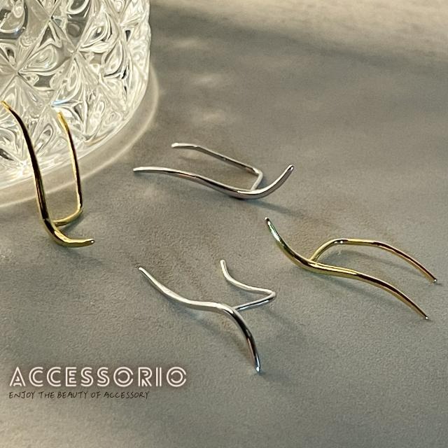 ╶◇╴拾飾 Accessorio 現貨  簡約線條 S925銀鍍14K金耳釘-細節圖3