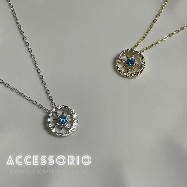 ╶◇╴拾飾 Accessorio 現貨  八芒星月 藍色鋯石 S925純銀項鍊-細節圖2