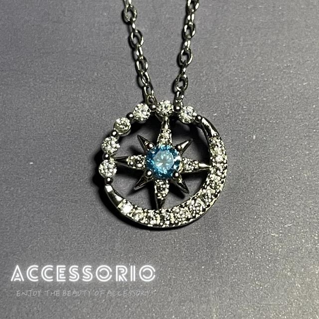 ╶◇╴拾飾 Accessorio 現貨  八芒星月 藍色鋯石 S925純銀項鍊-細節圖3