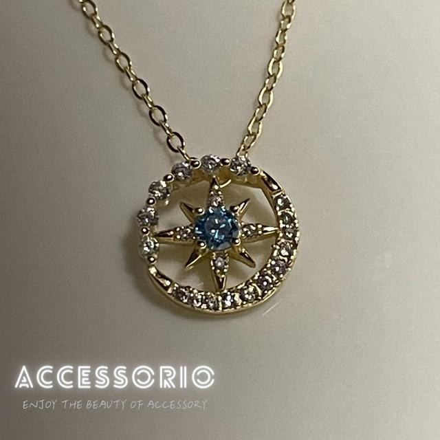 ╶◇╴拾飾 Accessorio 現貨  八芒星月 藍色鋯石 S925純銀項鍊-細節圖4