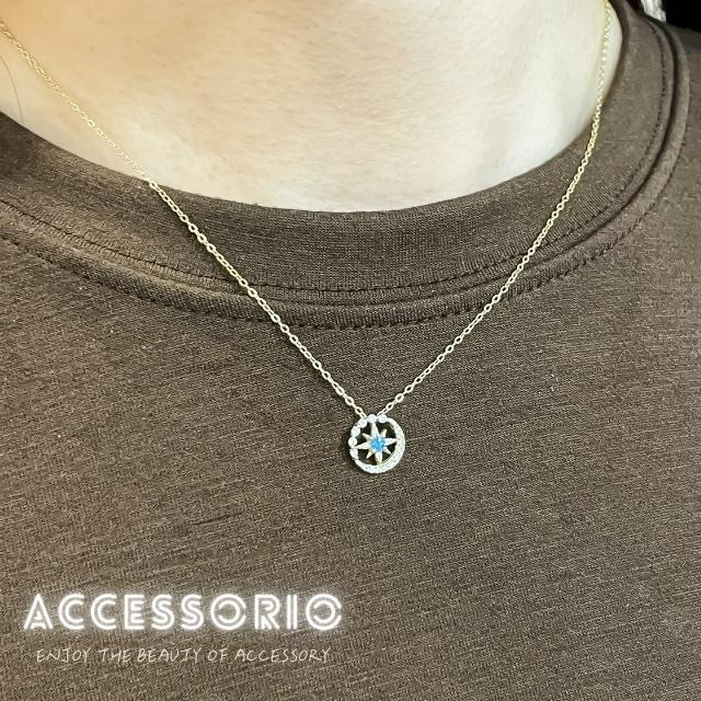 ╶◇╴拾飾 Accessorio 現貨  八芒星月 藍色鋯石 S925純銀項鍊-細節圖5