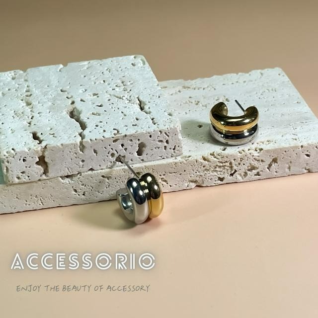 ╶◇╴拾飾 Accessorio 現貨  金銀撞色 雙層耳環-細節圖3