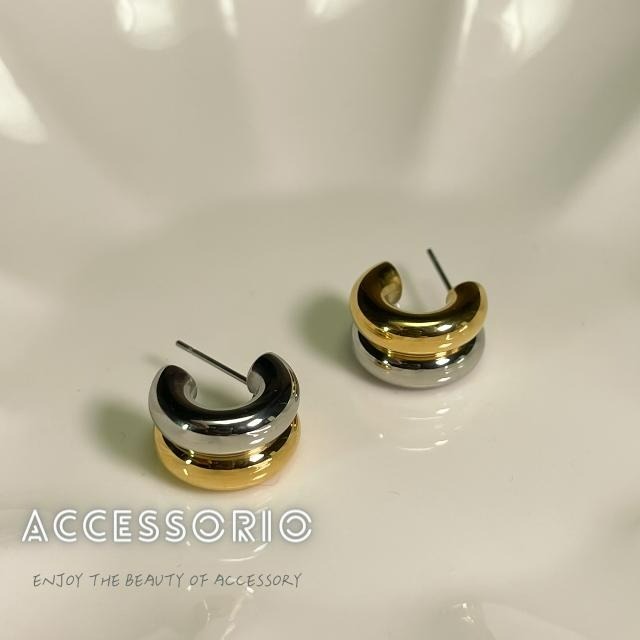 ╶◇╴拾飾 Accessorio 現貨  金銀撞色 雙層耳環-細節圖4