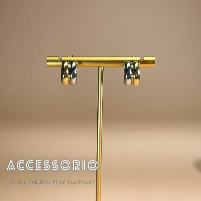 ╶◇╴拾飾 Accessorio 現貨  金銀撞色 雙層耳環-細節圖5