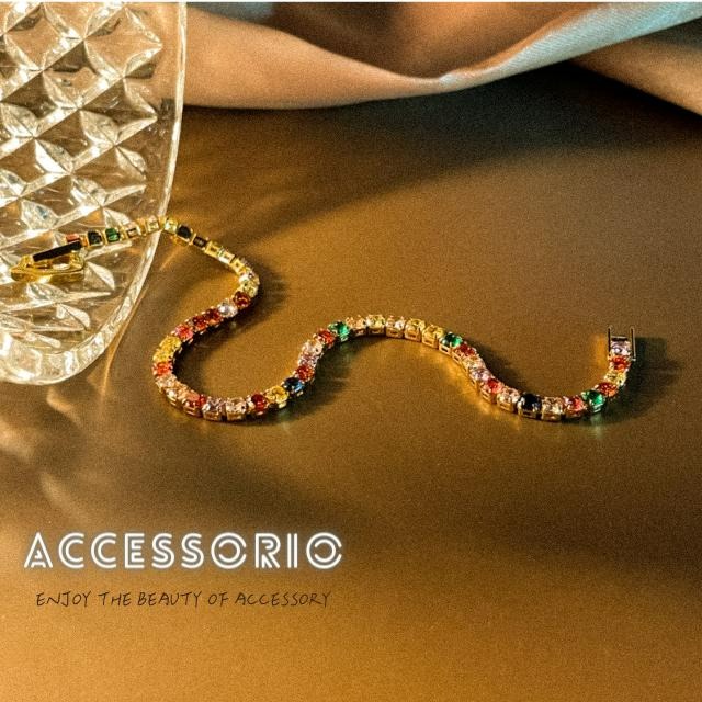 ╶◇╴拾飾 Accessorio 現貨  歐美INS風 彩色鋯石手鍊-細節圖3