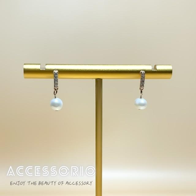 ╶◇╴拾飾 Accessorio 現貨  天然珍珠鋯石 S925純銀一字耳環-細節圖3