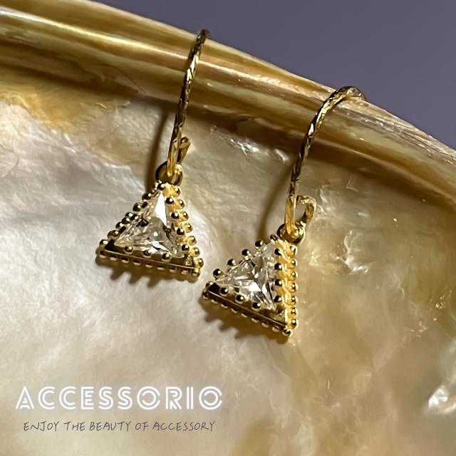 ╶◇╴拾飾 Accessorio 現貨  S925純銀鍍金 三角鋯石耳勾-細節圖4